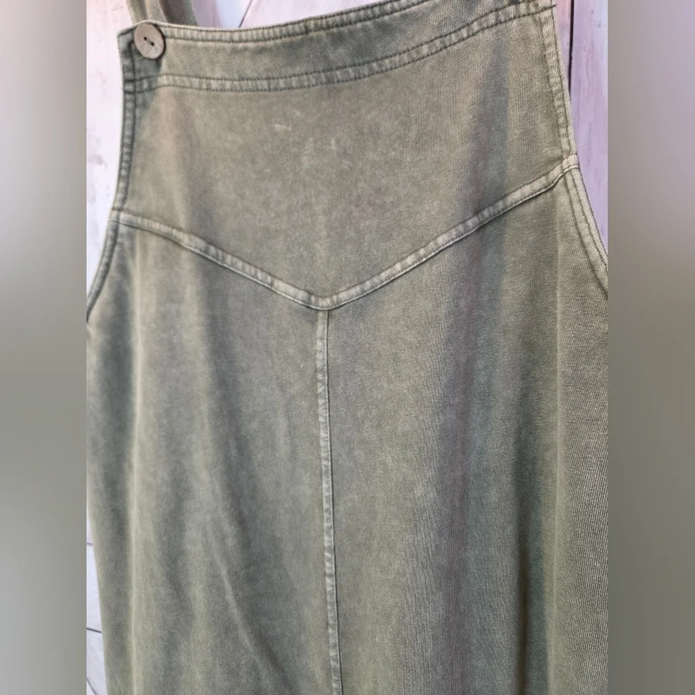 Mittoshop Mineral Wash Olive Wide-Leg Overalls - Picture 3 of 9